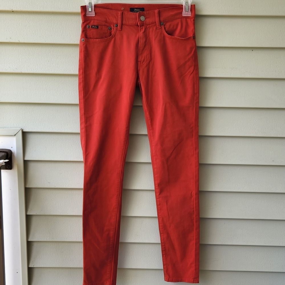 The tompkins skinny Polo Ralph lauren orange red jeans size 28